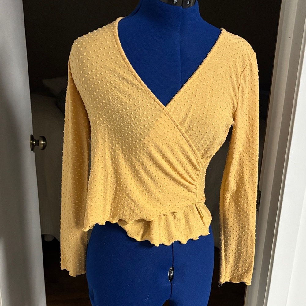 Elegant Mustard Wrap Blouse - Picture 1 of 8